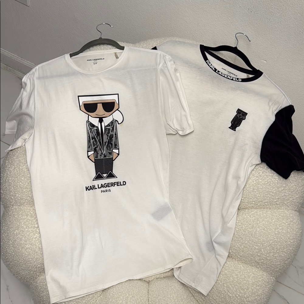 Karl Lagerfeld White and Black Graphic T-Shirt